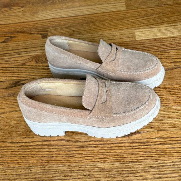 Portland Leather Shoes - Portland Leather Patina Zoe Chunky Loafer Sz 8.5 Tan Suede Platform Lug Sole
